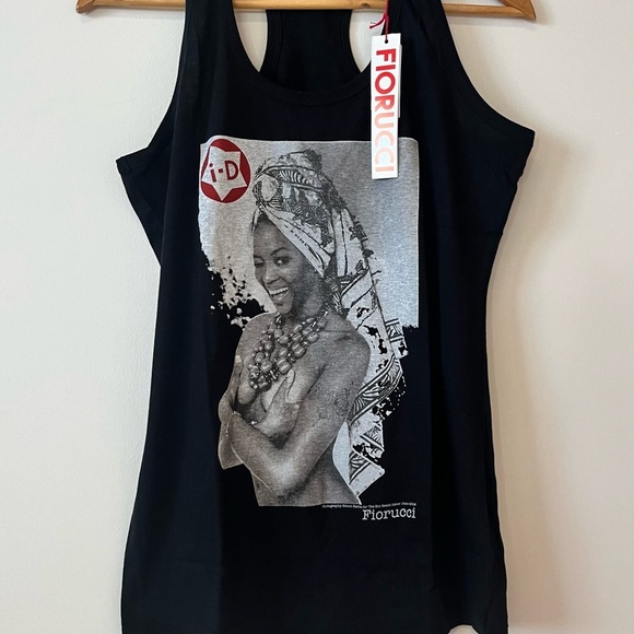 Fiorucci Women’s Naomi Campbell Graphic Black Tank Top Size Large - Picture 3 of 8